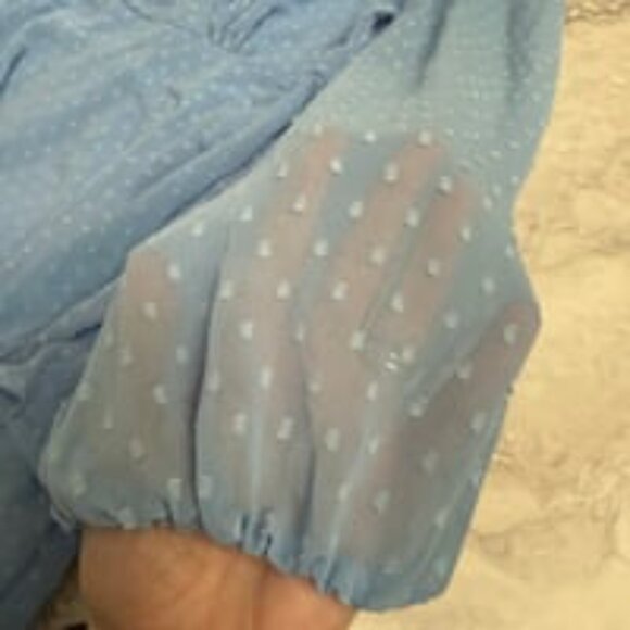 Jessica Simpson Blue Tiered Short Wrap Dress Long - Picture 4 of 6